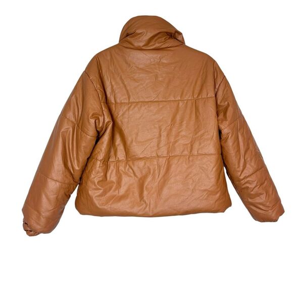 Lioness Small Talk Puffer Jacket Tan Brown Faux Vegan Leather Snap Coat Small - Picture 7 of 16
